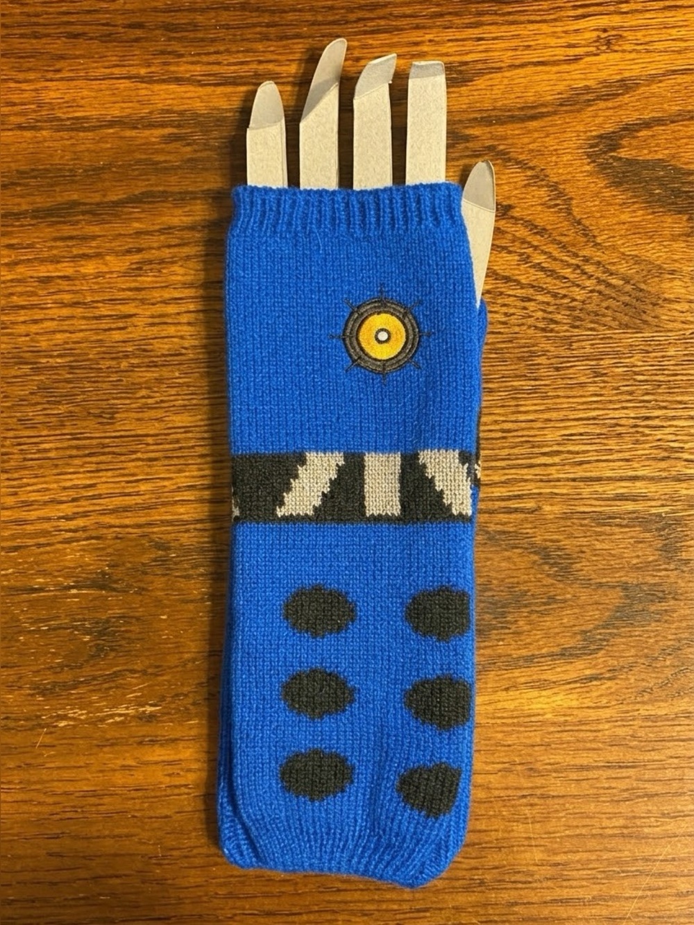 Doctor Who Dalek Knit Arm Warmers Blue Fingerless Gloves BBC Licensed NIP